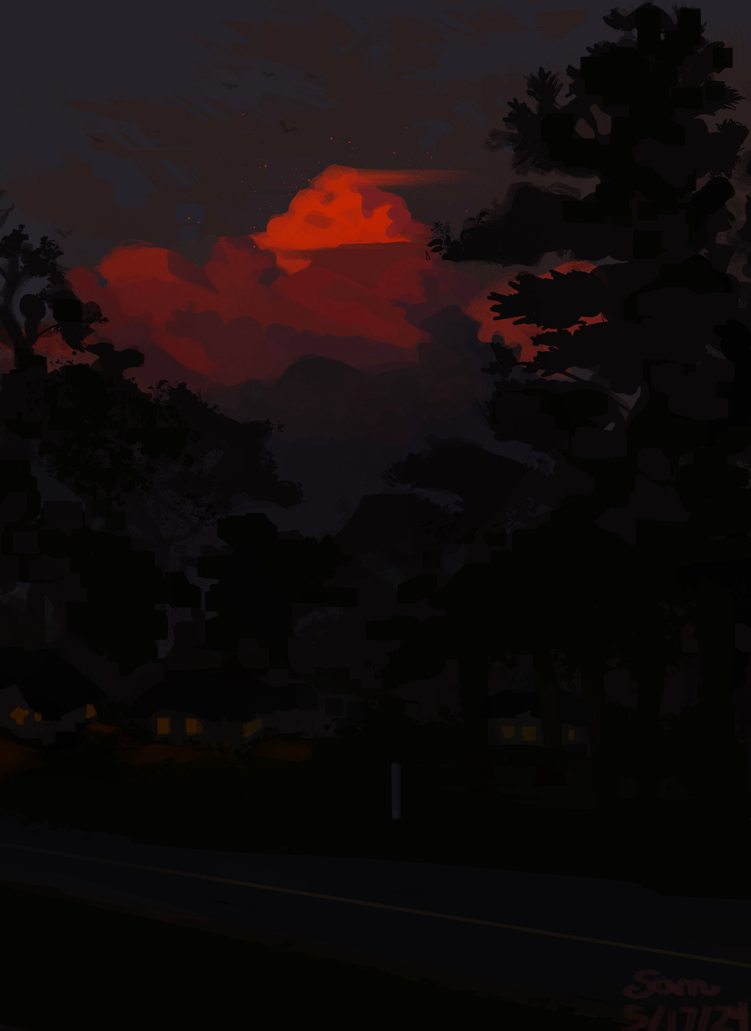 Deep red cloud at dusk (more saturation:b)